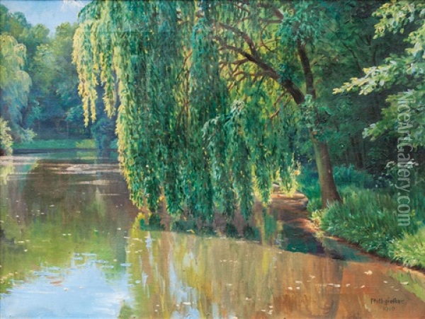 Willows At A Hamburg Pond Oil Painting - Richard Rothgiesser