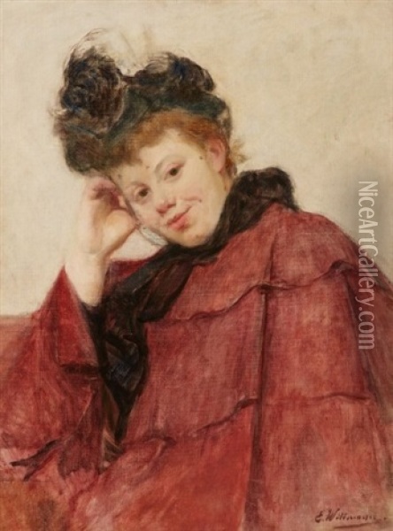 Portrait De Femme A La Voillette Oil Painting - Ernest Wittmann