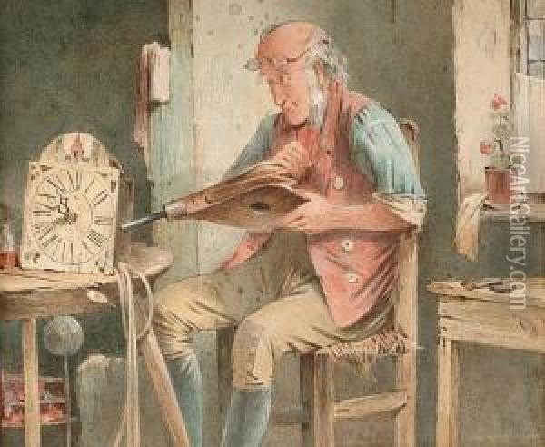 The Clockmaker, With Another Similar Oil Painting - Henry Roberts