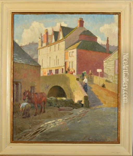 The Old Bridge And Blacksmiths, Newlyn Oil Painting - Harold Harvey