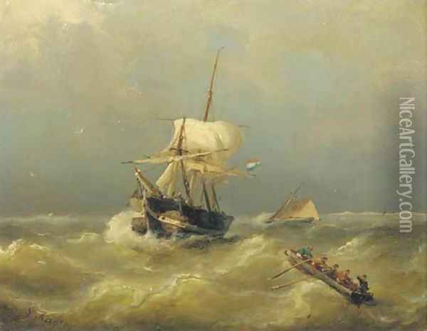 Shipping on choppy waters Oil Painting - Nicolaas Riegen