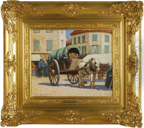 French Street Scene With Horse And Cart Oil Painting - Frank Russell Green