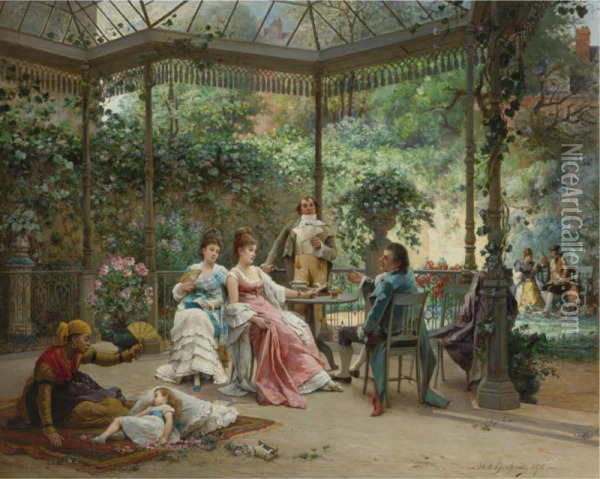 The Attentive Guests Oil Painting - Adrien de Boucherville