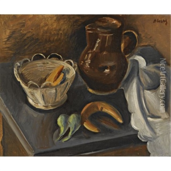 Still Life With White Basket (zatii S Bilym Koikem) Oil Painting - Alfred Justitz