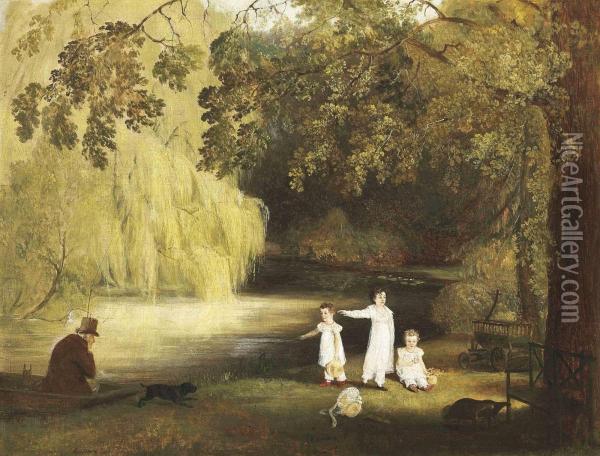 Portrait Of The Howard-vyse Family By The Lake At Stoke Place Oil Painting - Richard Barrett Davis