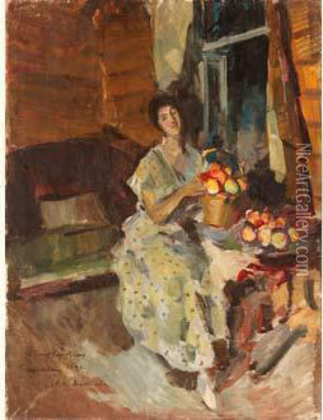 Lady With Apples Oil Painting - Konstantin Alexeievitch Korovin