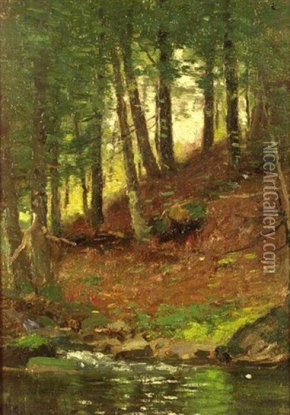 Woodland Stream Oil Painting - Joseph H. Greenwood