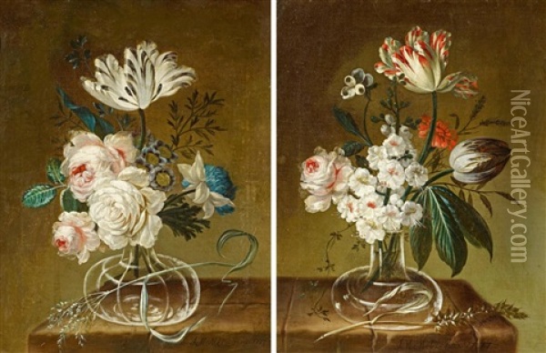 Zwei Blumenstillleben Oil Painting - Johann Martin Metz