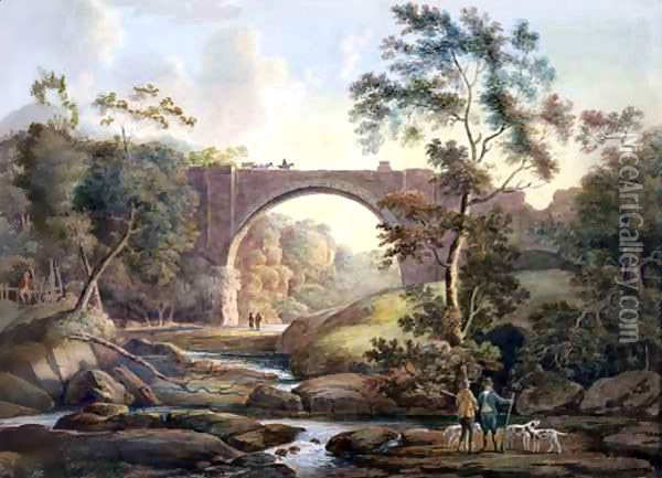 View of Tanfield Arch in the County of Durham Oil Painting - James Atkinson