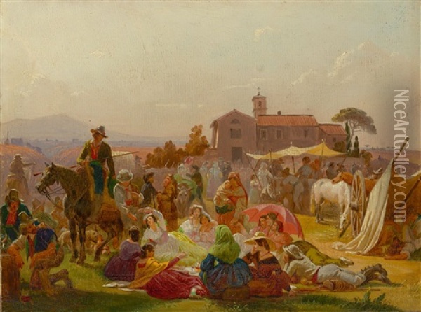 Ein Fest Vor Den Toren Roms Oil Painting - Johann Conrad Zeller