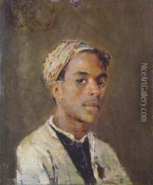 Jeune Homme Au Foulard Multicolore Oil Painting - Alphonse Etienne Dinet