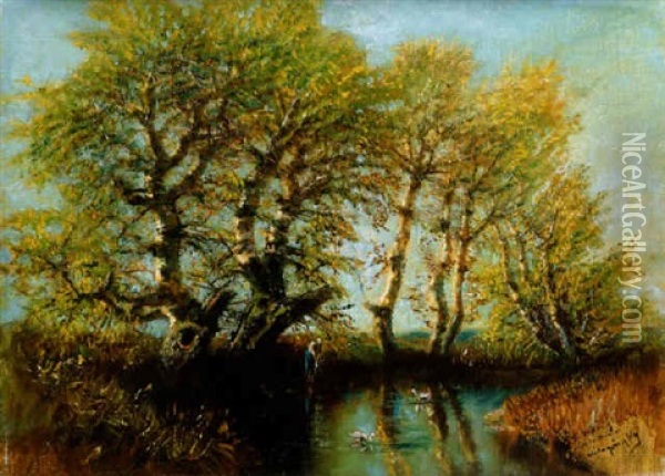 Folyopart Delutani Napfenyben (riverside Lit By Afternoon Sunlight) Oil Painting - Laszlo Mednyanszky