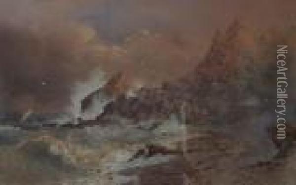 A Rocky Coastline, Torquay Oil Painting - Charles Jones Way