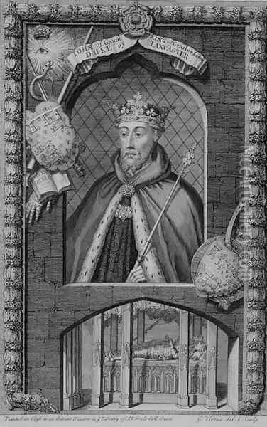 John of Gaunt, Duke of Lancaster 1340-99 after a painting on glass in the Library of All Souls College, Oxford, engraved by the artist Oil Painting - George Vertue
