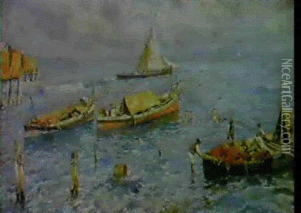 A Harbour In Naples Oil Painting - Attilio Pratella