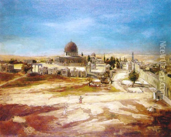 Le Dome Du Rocher A Jerusalem Oil Painting - Jean-Augustin Renard