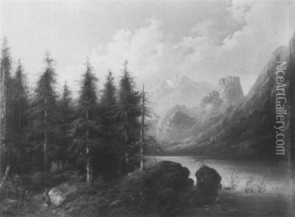 Sommerlicher Alpensee Oil Painting - Edouard Boehm