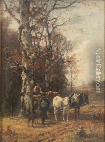 Loggers In Forest Oil Painting - Konrad Wimmer