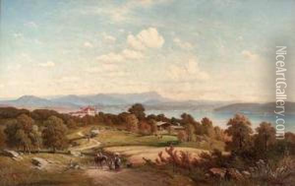 Panoramablick Uber Den Starnberger See Mit Dem Schloss Oil Painting - Joseph Mayburger