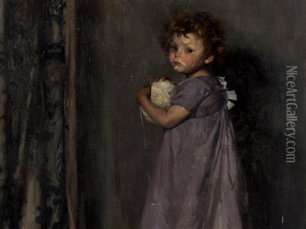 Girl With Ball Of Wool Oil Painting - Carl von Marr