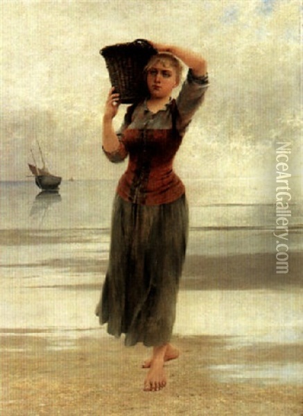 The Fisherman's Daughter Oil Painting - August Vilhelm Nikolaus Hagborg