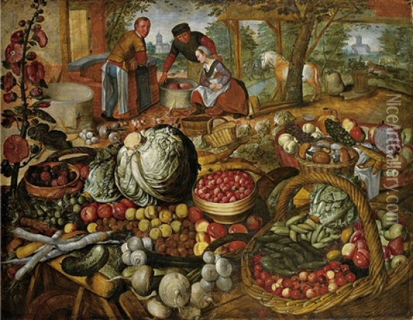 Etalage De Fruits Et Legumes Oil Painting - Pieter Aertsen