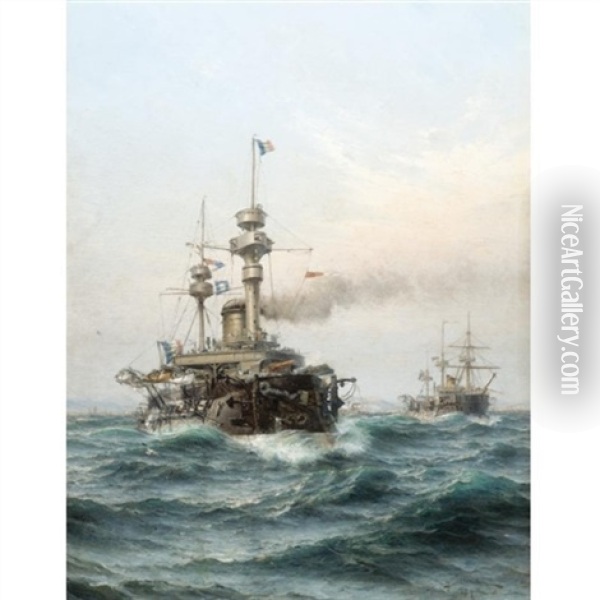 The Capt. R.s. Navy, French Ironclads Oil Painting - Herman Gustav af Sillen