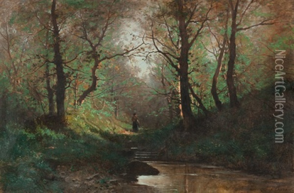 Waldlandschaft Mit Reisigsammlerin Oil Painting - Gustave Eugene Castan