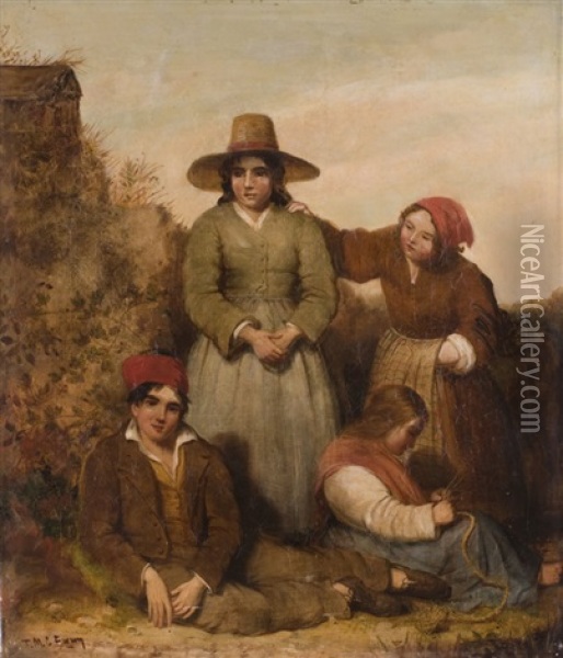 Kindergruppe In Sudlicher Landschaft Oil Painting - Tom Mcewan