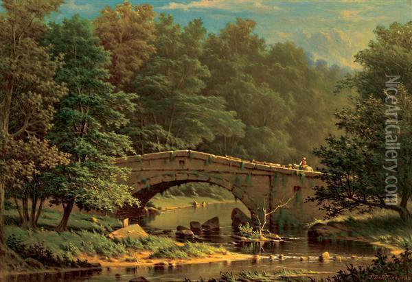 Crossing A Bridge Oil Painting - Frederick Debourg Richards