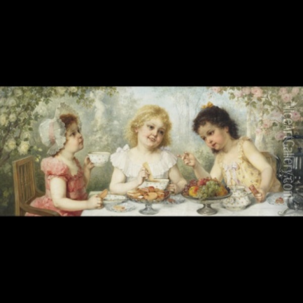 Playing Grown-ups - A Boring Toast (+ Taking Tea; Pair) Oil Painting - Franz Lefler