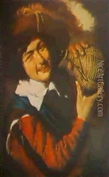 Trinker Mit Korbflasche Oil Painting - Christian van Couwenbergh