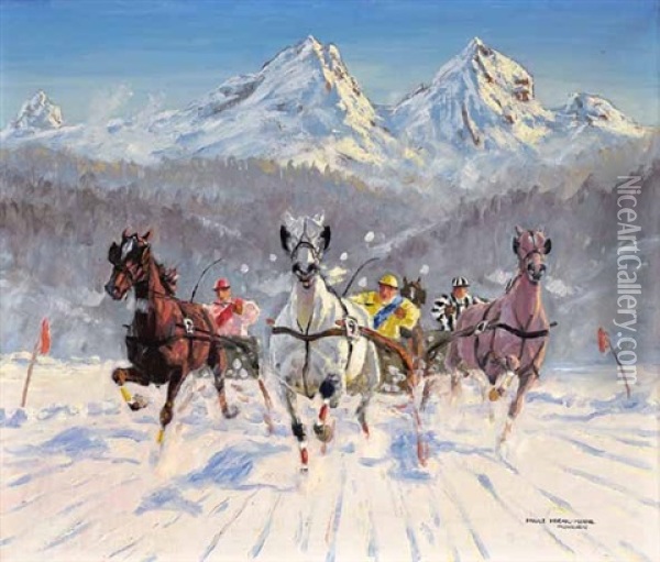 Pferderennen Im Winter Oil Painting - Franz Hienl-Merre
