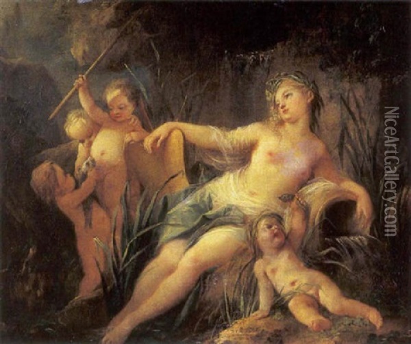 Naiade Et Putti Oil Painting - Nicolas-Rene Jollain the Younger