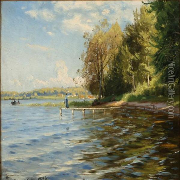 Summer Day At Esrum Lake Near Nodebo Oil Painting - Peder Mork Monsted