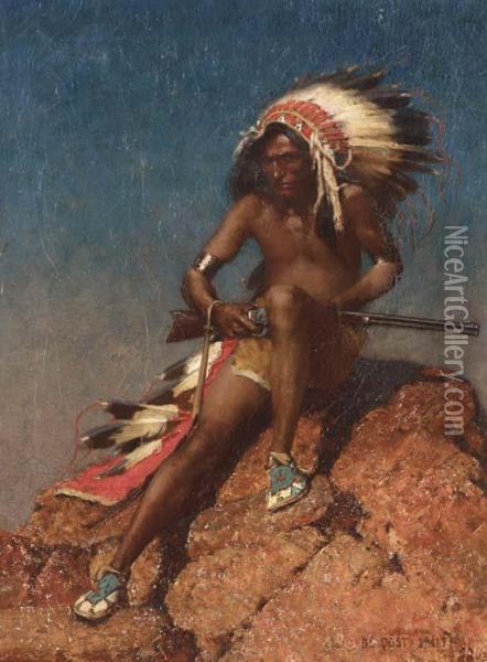 Indian Warrior Oil Painting - De Cost Smith