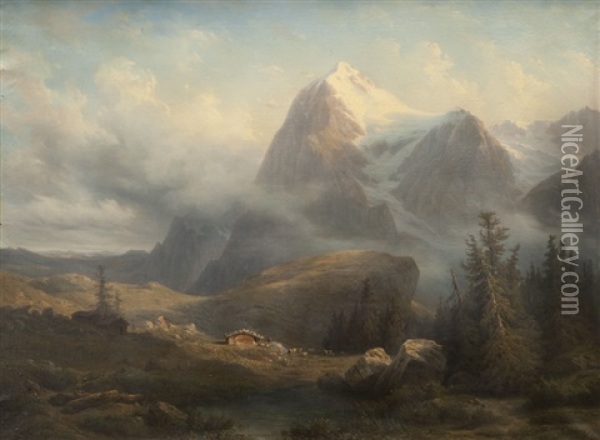 Chalets Dans La Montagne En Suisse Oil Painting - Francois Diday