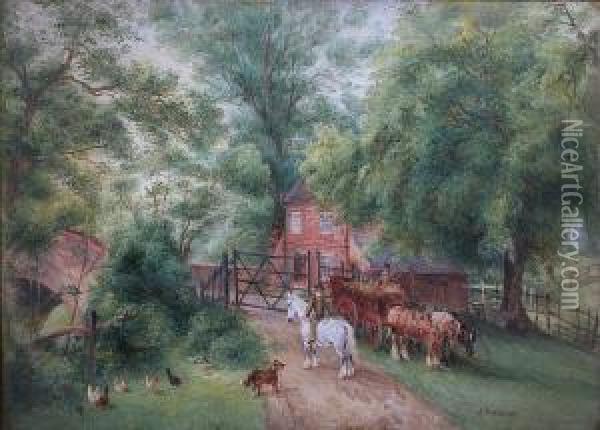 Carter And Rider At A Gate Oil Painting - Edwin Frederick Holt