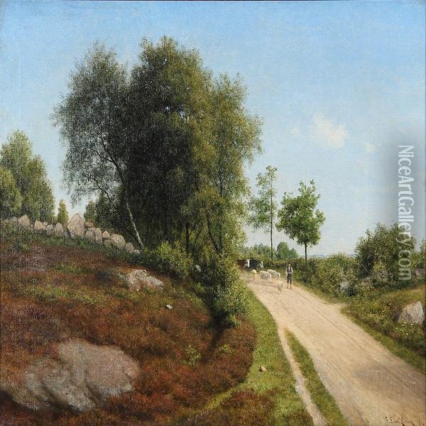 Shepherd On A Road Oil Painting - Georg Emil Libert