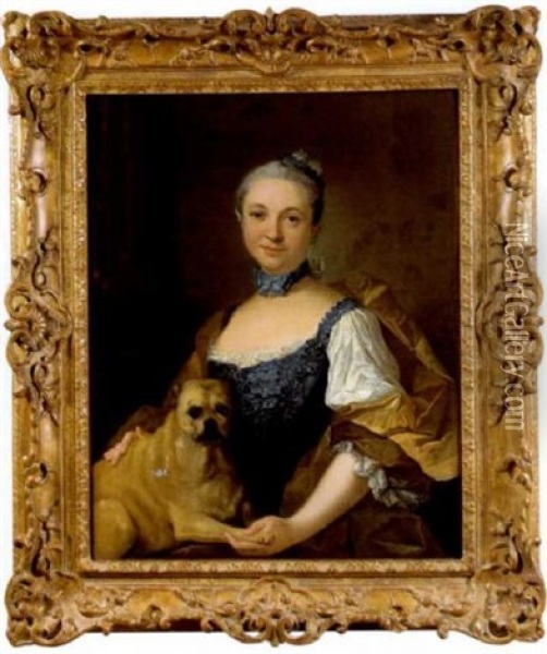 Portrait De Femme Et De Son Chien Oil Painting - Louis Michel van Loo