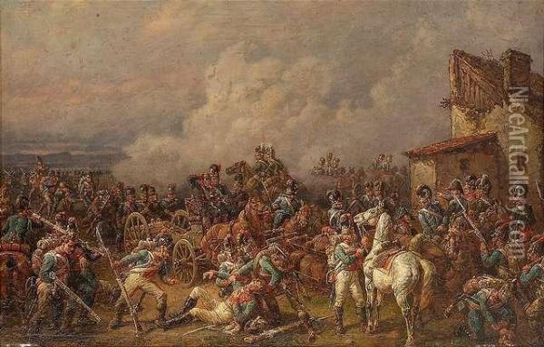 Getummel In Der Schlacht Von Abensberg Imapril 1809 Oil Painting - Johann Baptist Heinefetter