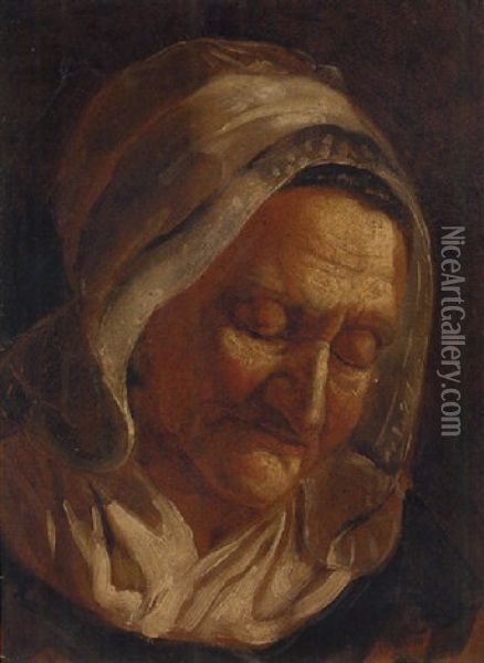 The Head Of An Old Woman Sleeping Oil Painting - Giuseppe Maria Crespi