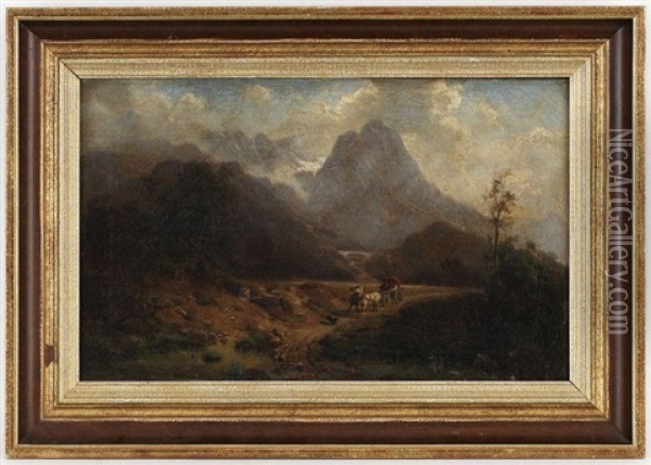 Attelage Dans Un Paysage De Montagne Oil Painting - Heinrich Hofer