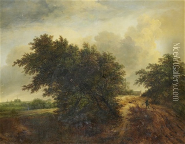 Pastoralt Landskap Med Vandrare Oil Painting - Jacob Van Ruisdael