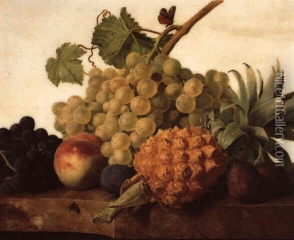 Ananas, Peches Et Raisins Sur Un Entablement De Marbre Oil Painting - Jan Frans Van Dael