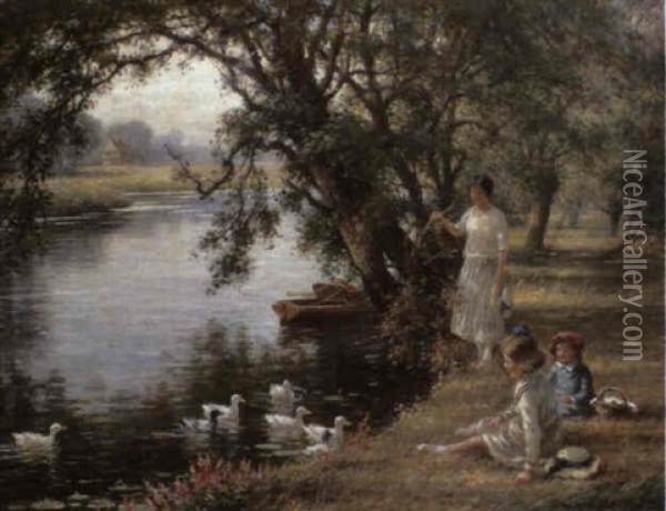 By The River Oil Painting - William Kay Blacklock