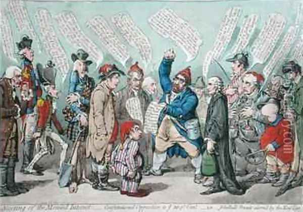 Meeting of the Monied Interest Constitutional Opposition to 10 percent or John Bulls Friends alarmd by the New Tax Oil Painting - James Gillray