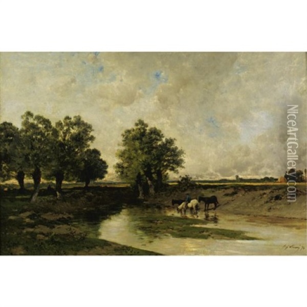 The Watering Place Oil Painting - Eugene Ciceri