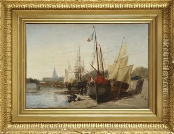 Bateaux Au Port Oil Painting - Jules Achille Noel