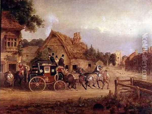 York to London stage coach setting off Oil Painting - Charles Cooper Henderson